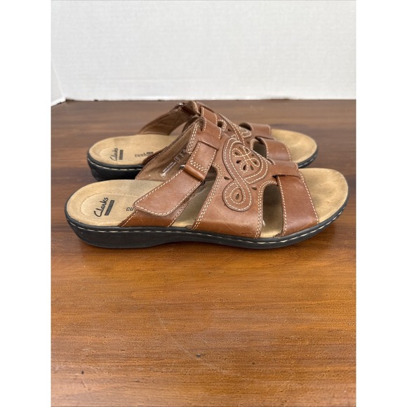Women's Clark's Leisa Faye Cushion Brown Leather Sandals Slip On Shoes Size 10 - Picture 10 of 10